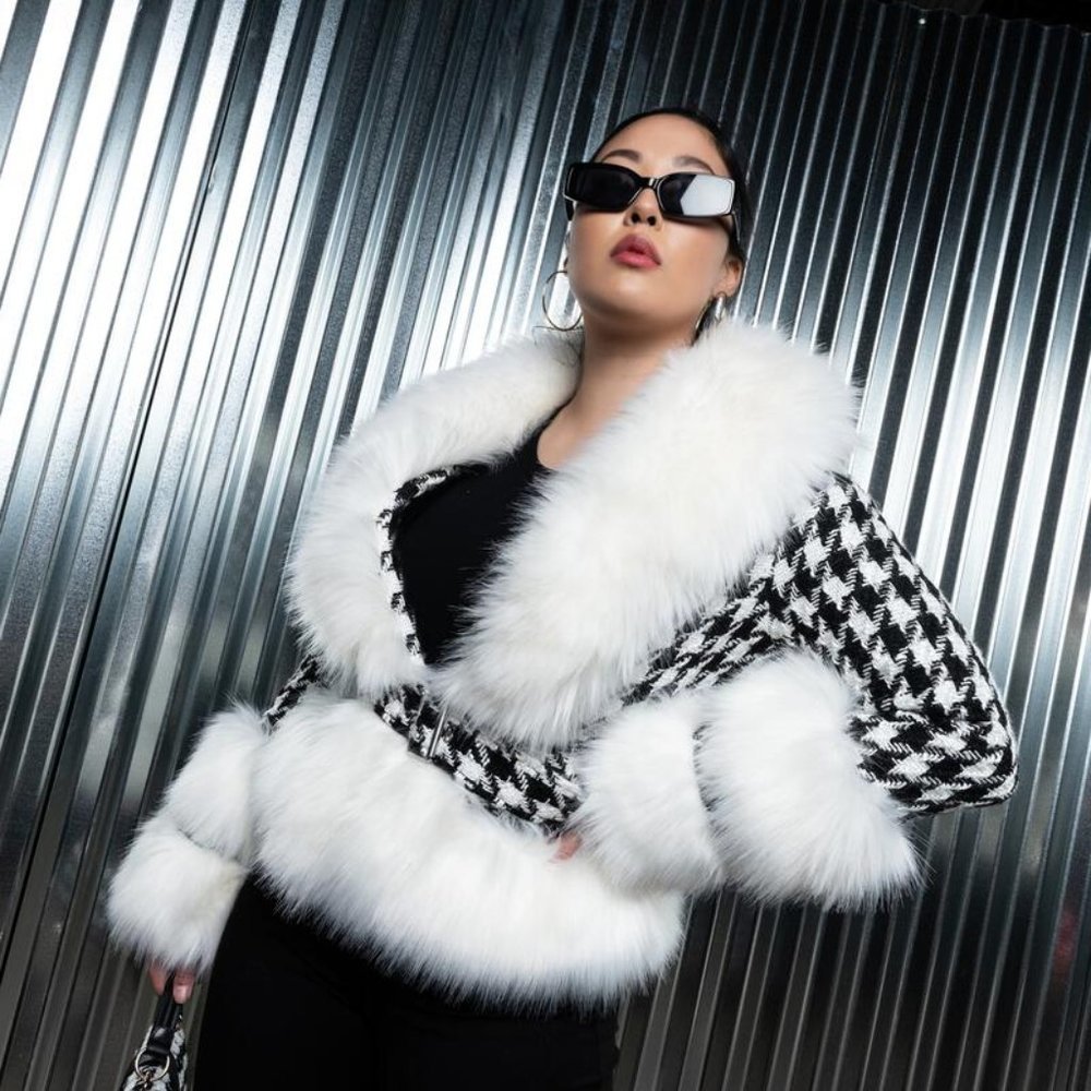 Checker Fur Coat -> Checker Fur Coat -> Checker Fur Coat -> Checker Fur Coat - Picture 1 of 12